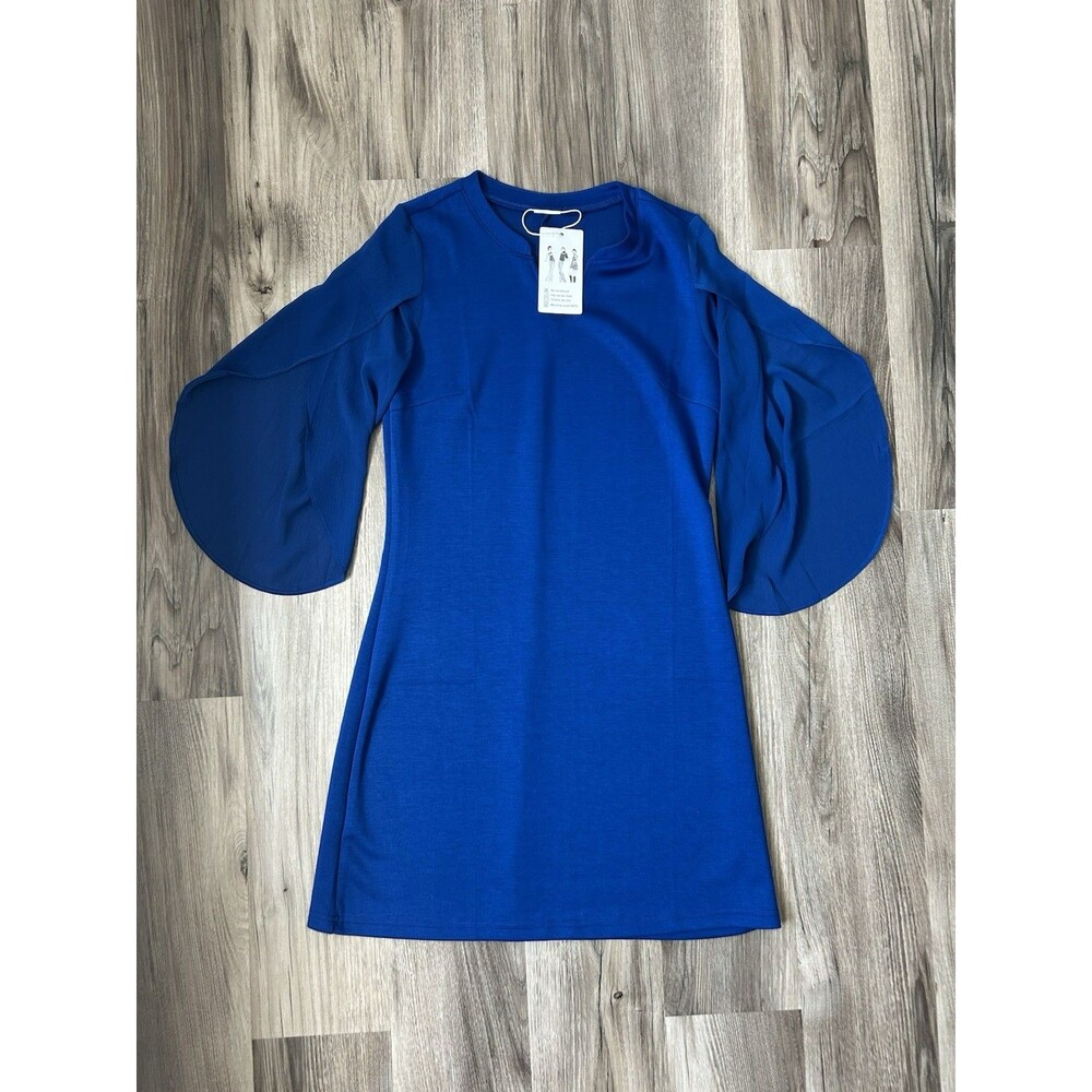 NWT Rumia Cocktail Flutter Sleeve Royal Blue Dress Size XS, Wedding Guest A Line